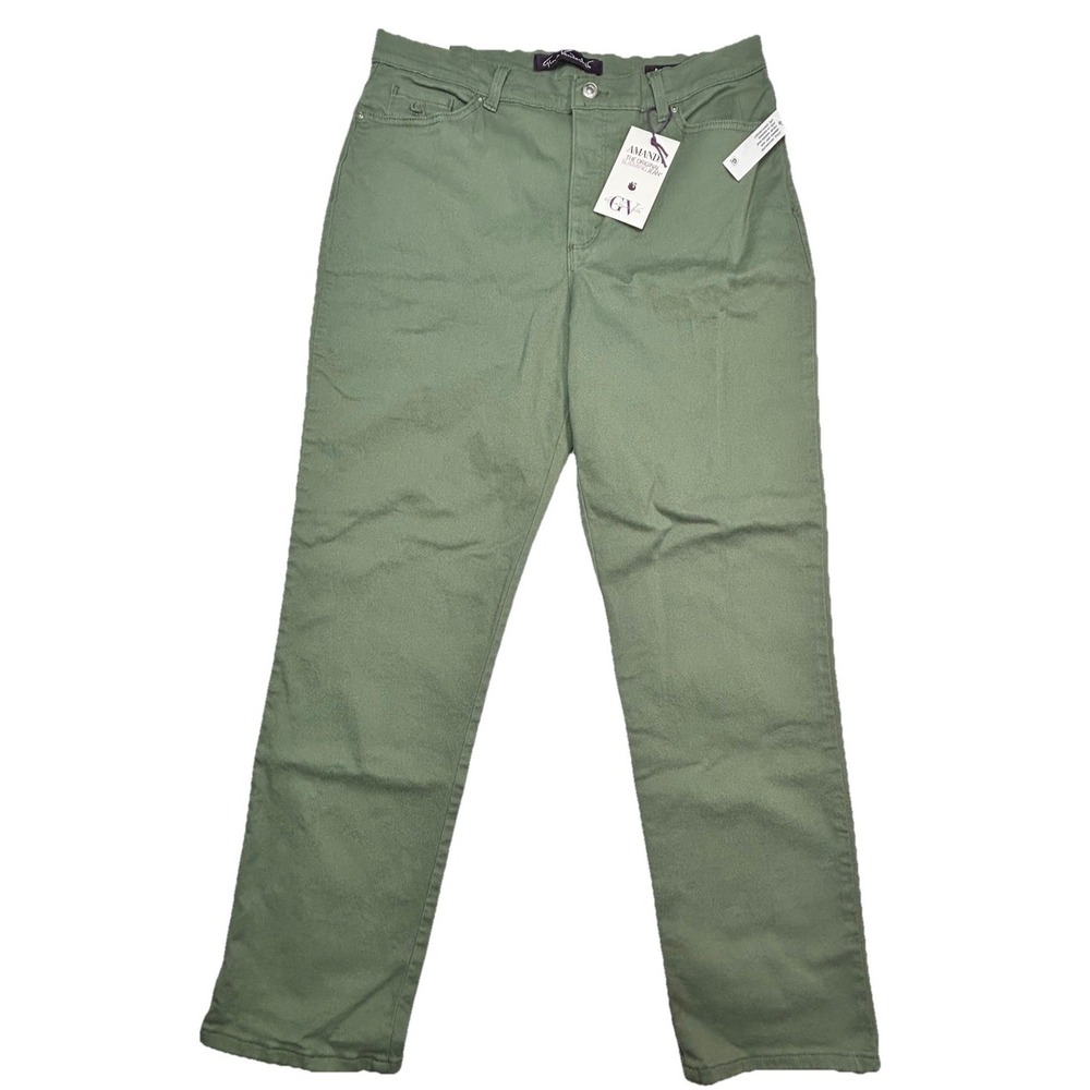 Gloria Vanderbilt Amanda Jeans Womens 14 Sage‎ Green Tapered 30 Stretch Average